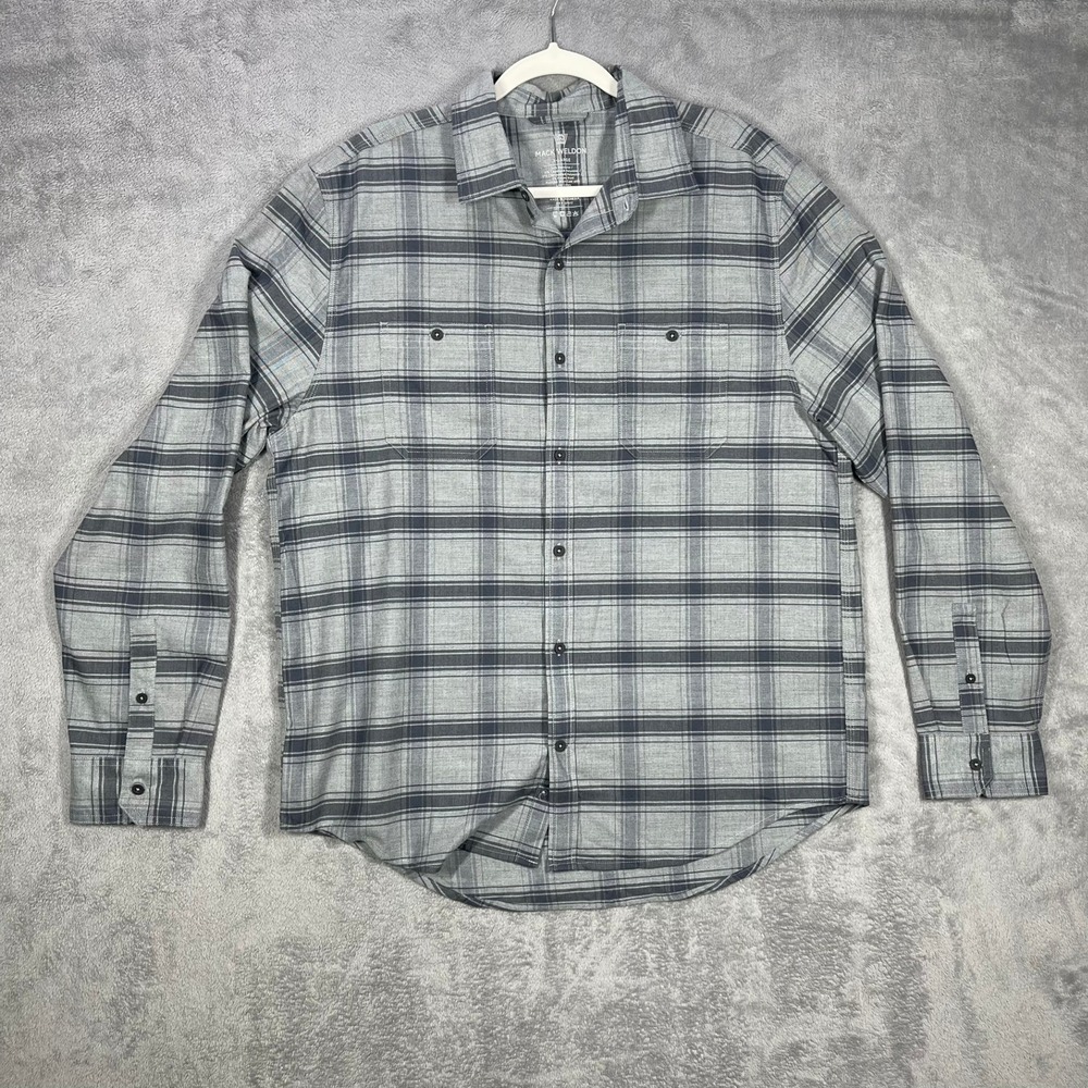 Mack Weldon Flannel Shirt Mens XL Grey Plaid Merino Wool Blend Long Sleeve